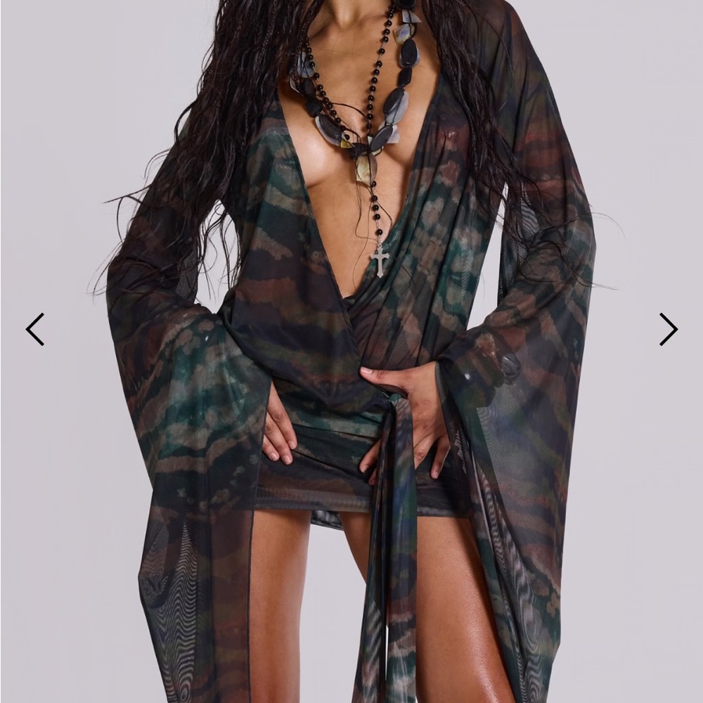 Jaded London Aria Mesh Plunge Mini Dress in Labyrinth Size 2
